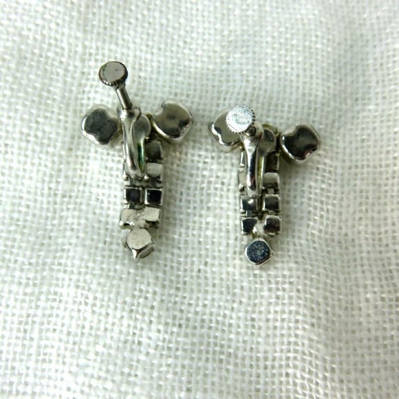 Vintage Screw Back Earrings Crystal Rhinestone Dangle Bowtie Ribbon Unmarked - Picture 6 of 12